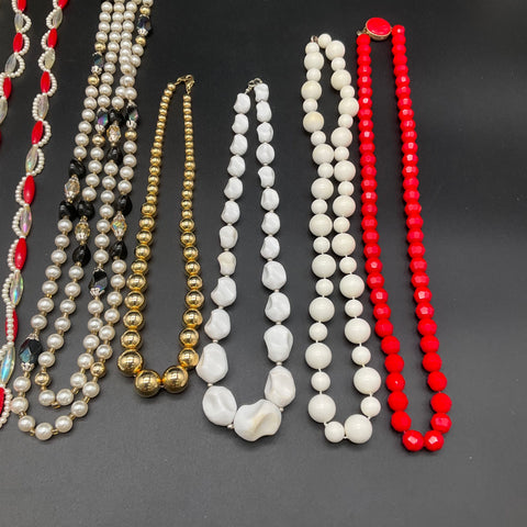 Vintage Costume Jewelry Lot 1.1 lbs Beaded Necklaces Faux Pearl Lucite 12pc