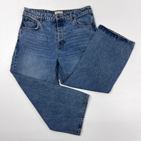 We the Free Women's Blue High Rise Wide Leg Cropped Button Fly Jeans Size 30
