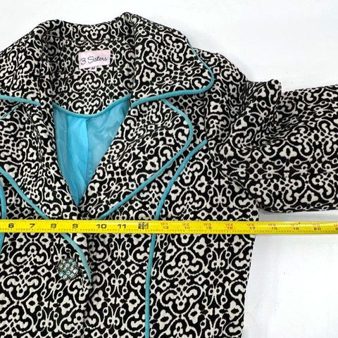 Vintage Y2K Three Sisters Women's Black Damask Chenille Belted Trench Coat M