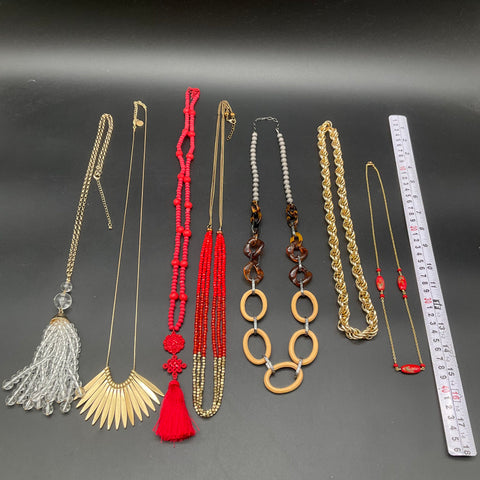 Vintage and Modern Fashion Jewelry Lot of 7 Necklaces Statement Tassels Beads