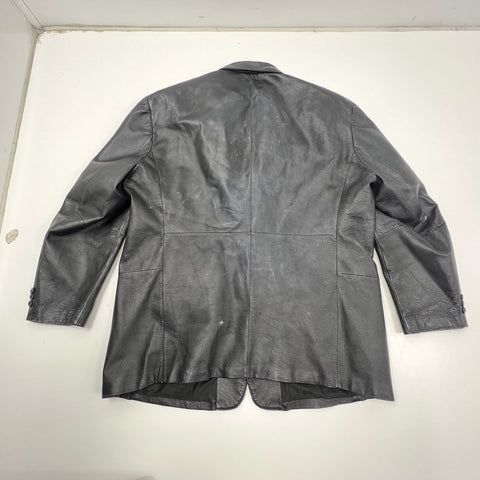 Y2K J. Ferrar Black Leather Blazer Sport Coat Jacket Men's XL