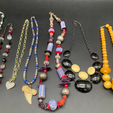 Vintage Statement Beaded Jewelry Lot of 8 Necklaces Shark Tooth Heart Faux Pearl