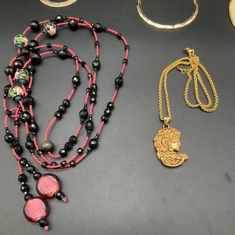 Boho Statement Jewelry Lot 7 Necklaces Chokers Tassels Beaded Gold Silver Tone