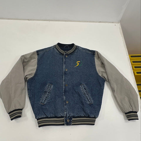 Vintage 90s Gateway Computer Denim Varsity Jacket Employee Promo GEAR Sz S