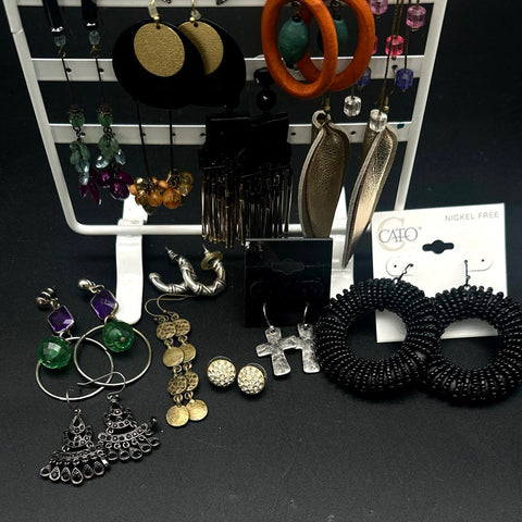 Mixed Costume Jewelry Earring Lot 18 Pairs Vintage to Modern Beaded Boho Enamel