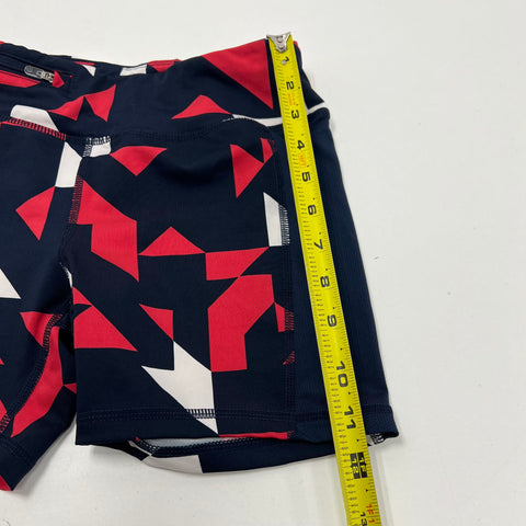 Oiselle Red Blue Spandex Compression Shorts Women's 2 Geometric Print