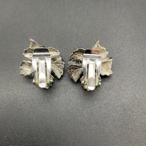 Vintage Silver Tone Crystal Grape Cluster Brooch & Clip-On Earrings Set
