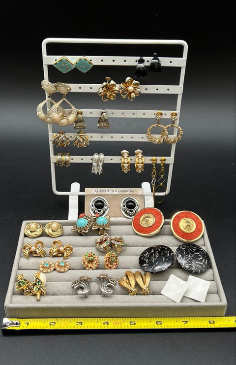 Vintage Costume Clip On Earrings Lot 25 Pairs Ginnie Johansen Holiday Retro