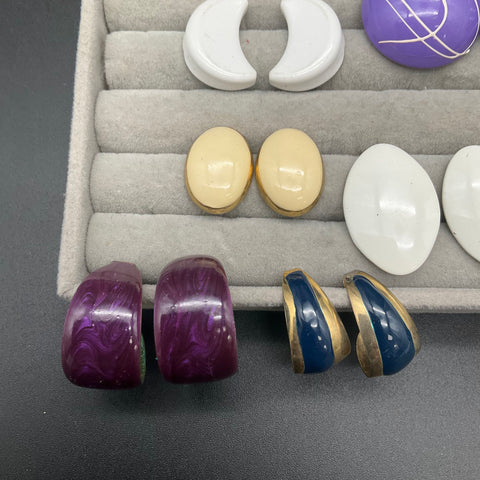 Vintage 1980s Pierced Earrings Jewelry Lot of 12 Pairs Enamel Geometric Retro