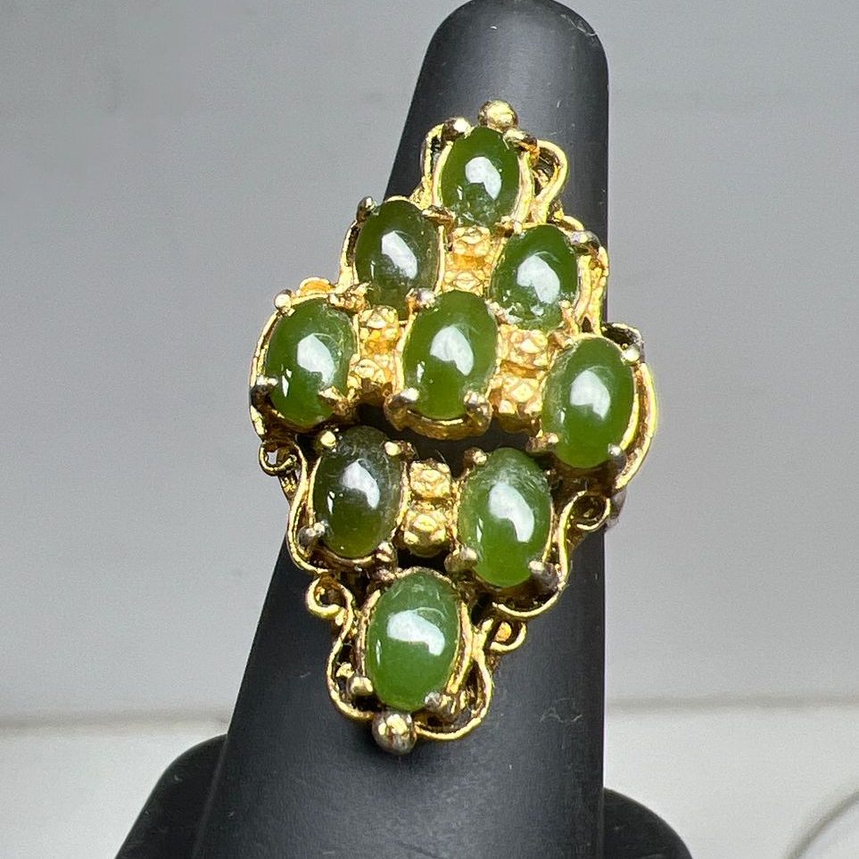 Vintage Sterling Vermeil Green Stone Ring Size 6