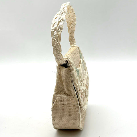 Vintage 1960s Girls Straw Purse and Embroidered Nylon Glove Set IOB