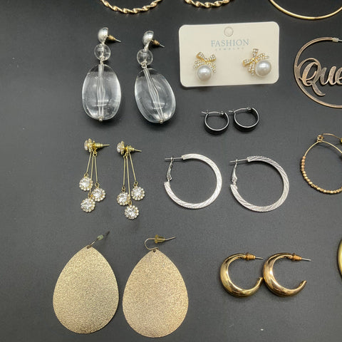 Fashion Earrings Jewelry Lot of 14 Pairs Hoops Studs Dangles Gold Silver Tone