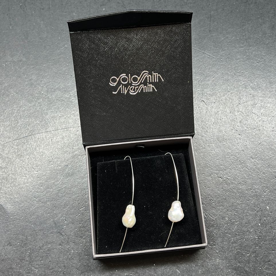 Goldsmith Silversmith Pearl Silver Earrings IOB