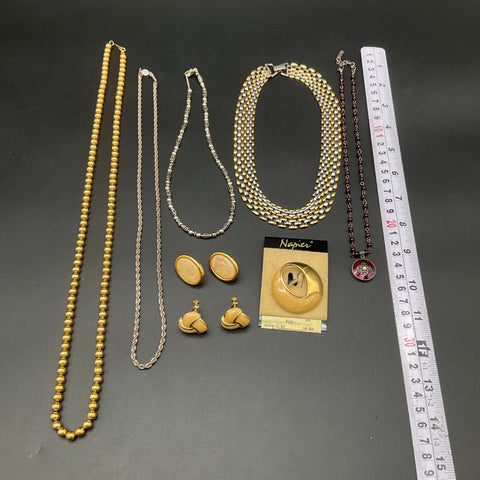 Vintage Napier Jewelry Lot of 10 Necklaces Earrings Brooch Gold Silver Tone