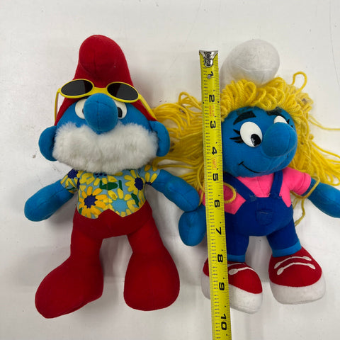 Vintage Smurfs Papa Smurf & Smurfette Plush Figure Toy Lot Wallace Berrie Style
