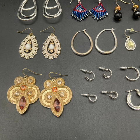 Vintage and Modern Fashion Jewelry Earring Lot of 28 Pairs Hoops Studs Dangles