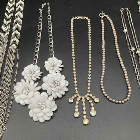 Fashion Jewelry Necklace Lot 9 Count Silver Tone Rose Gold Tone Rhinestone