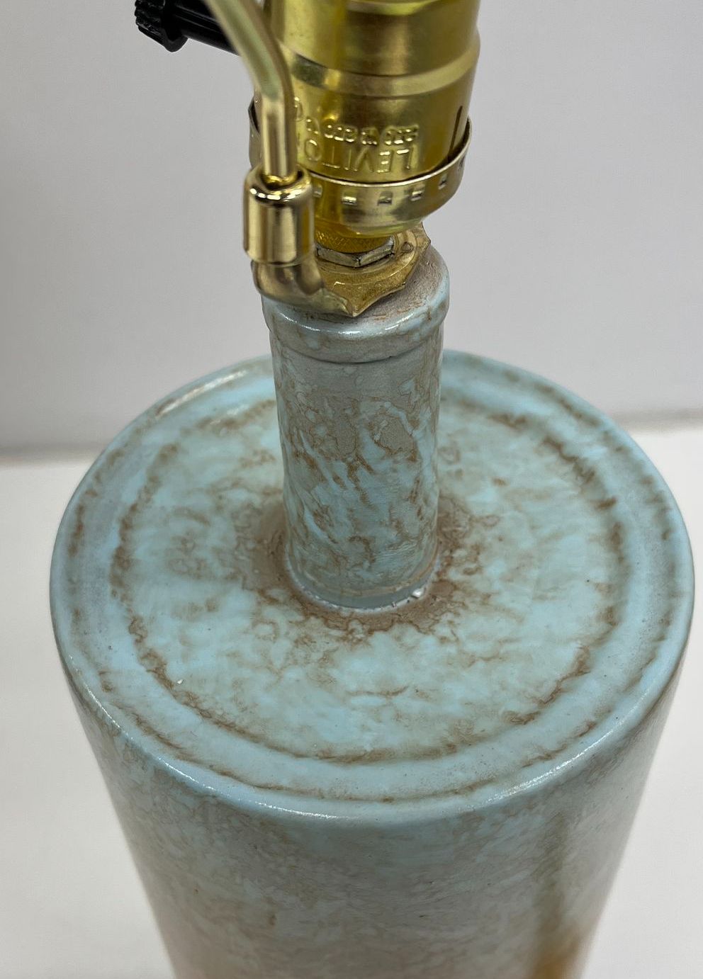 Vintage Pair Mid-Century Ceramic Table Lamps Cylindrical Glazed Pottery Base