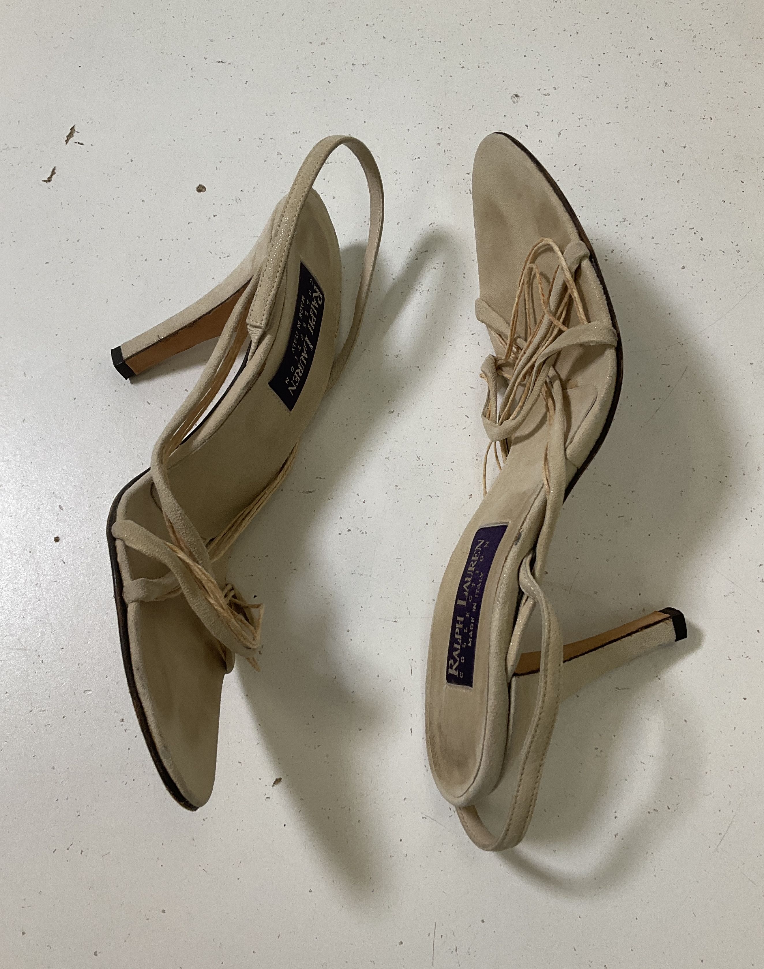 Ralph Lauren Collection Purple Label Beige Leather Strappy Heel Women's Size 7.5