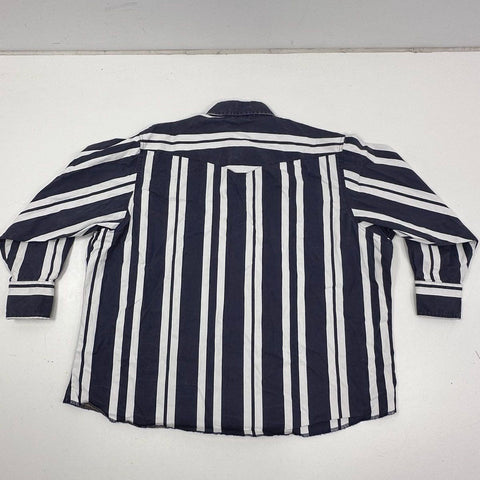 Wrangler Men's Western Shirt Blue White Striped Pearl Snap Long Sleeve Sz 3X