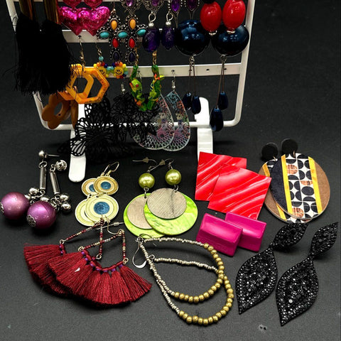 Whimsical & Boho Fashion Earring Lot of 26 Pairs Tassel Dangle Statement Studs