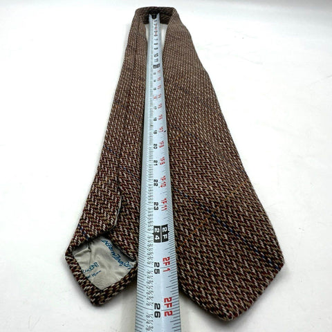 Vintage Yves Saint Laurent Men's Brown Herringbone Tweed Wool Necktie YSL