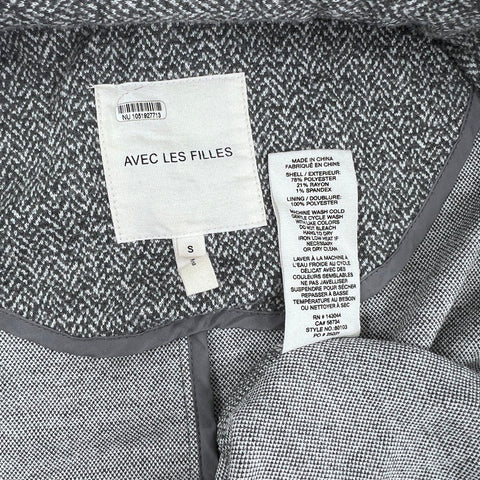 Avec Les Filles Women's Gray Herringbone Notch Lapel Long Blazer Jacket Sz S