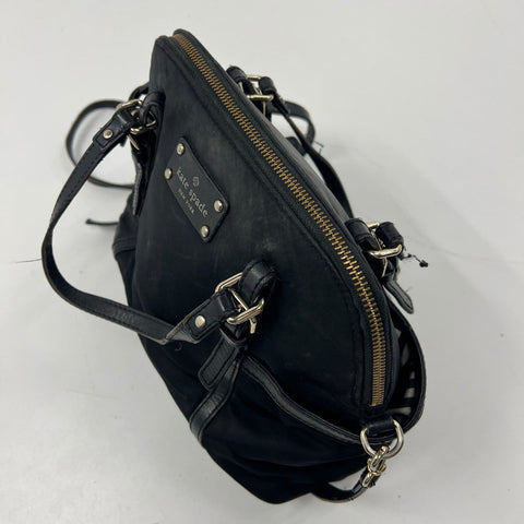 Kate Spade Black Nylon Leather Trim Dome Satchel Crossbody Bag Silver Hardware