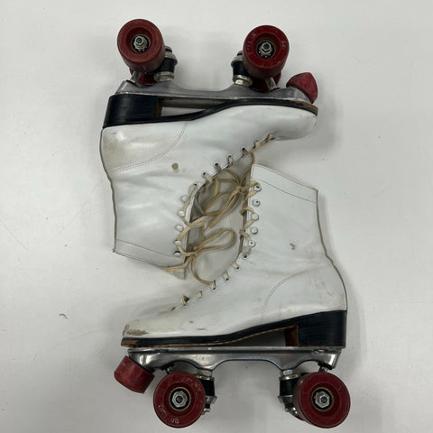 Vintage 70s White High Top Quad Roller Skates w/ Retro Blue Travel Case