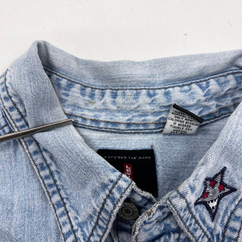 Vintage Y2K Levi's Men's Star Embroidered Light Wash Denim Shirt Sz L