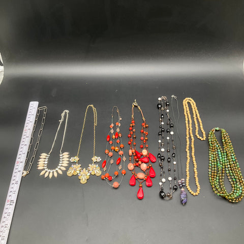 Mixed Costume Jewelry Necklace Lot of 8 Statement Beaded Bib Vintage to Modern