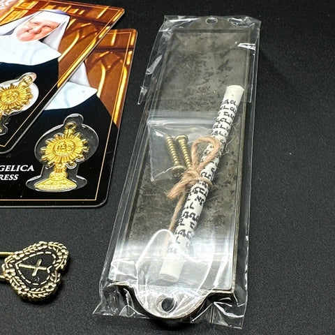 Catholic Religious Lot Medals Wooden Crosses Mezuzah Mother Angelica Pins 45pc