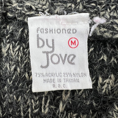 Vintage 80s Fashioned by Jove Black Gray Chunky Knit Cardigan Sweater Women's M