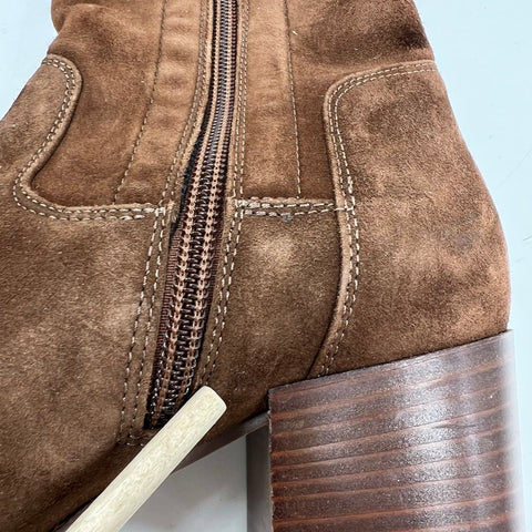 Aquatalia Faria Brown Suede Stretch Ankle Boots Block Heel Italy Size 8.5