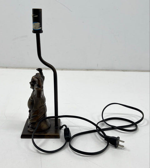 Vintage Laughing Buddha Table Lamp Bronze Tone Cast Metal Figural Hotei Asian