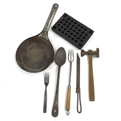 Vintage National No 3 Skillet + Grill-It Cast Iron Broiler Lot Kitchenware