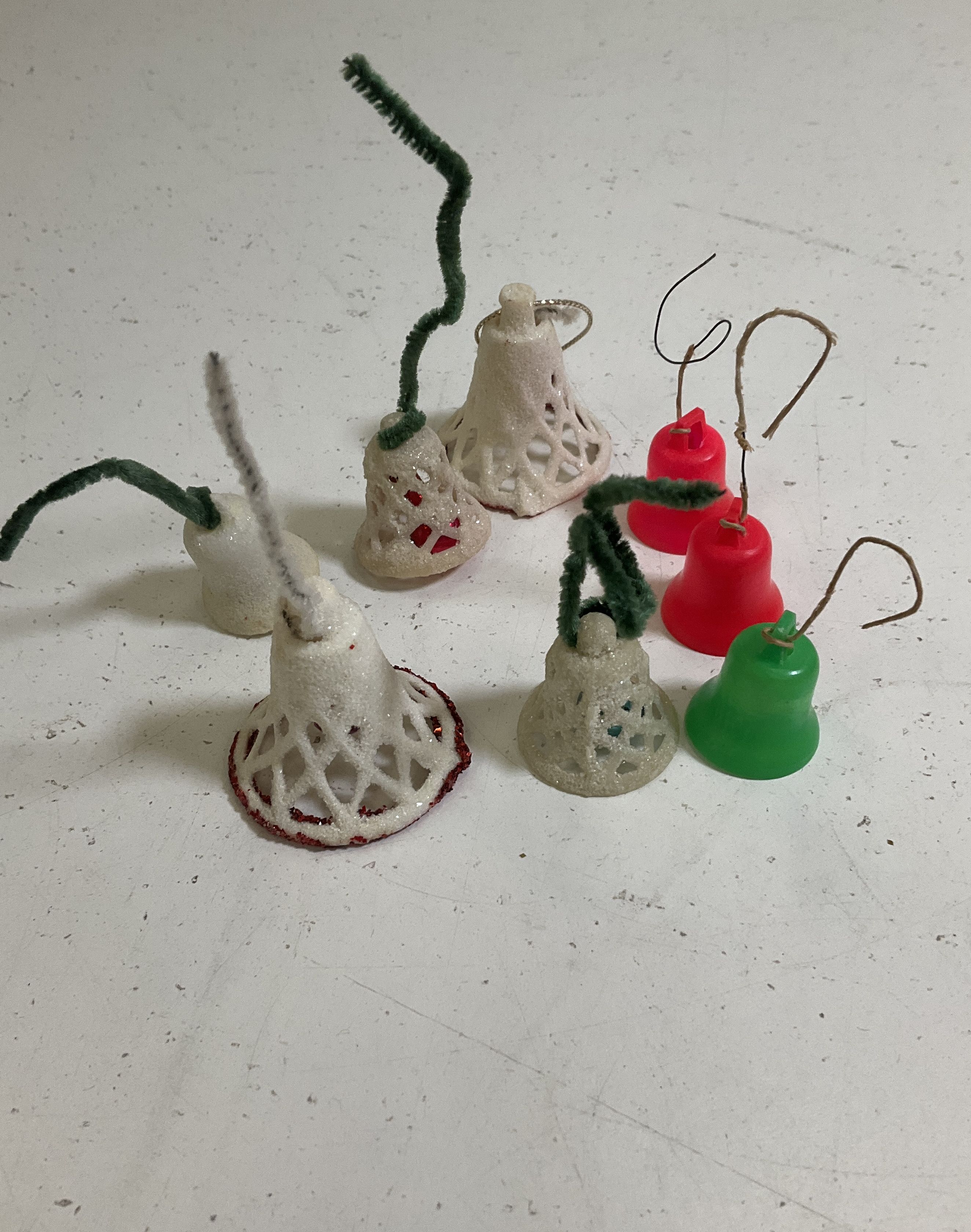 Vintage Lot Mini Christmas Ornaments Picks Mid Century Satin Glitter Plastic