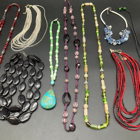 Beaded Fashion Jewelry Lot of 11 Necklaces Pendants Multi-Strand Art Deco Style