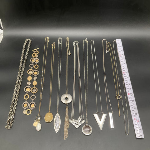 Mixed Costume Jewelry Lot 12 Pieces Necklaces Pendants Bracelet Gold Silver Tone
