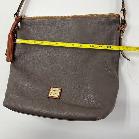 Dooney & Bourke Taupe Pebbled Leather Tassel Crossbody Bag Gold Hardware