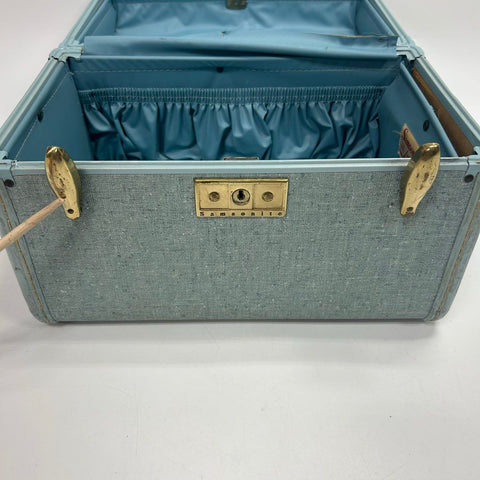 Vintage 1950s Samsonite Blue Shwayder Bros Style 4212 Train Case Makeup Bag