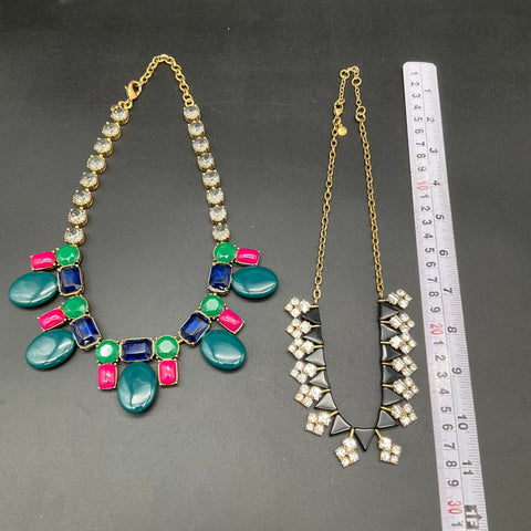 J. Crew Statement Necklace Lot of 2 Gold Tone Colorful Resin Rhinestone Bib
