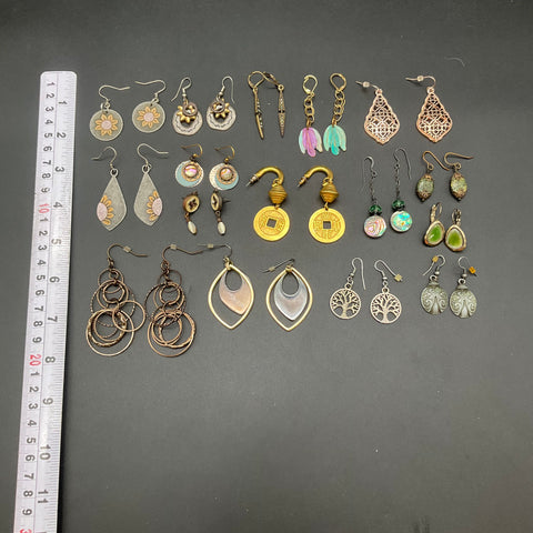 Artisan Boho Earring Lot 14 Pairs Dangle Drop Hoop Vintage Style Mixed Jewelry