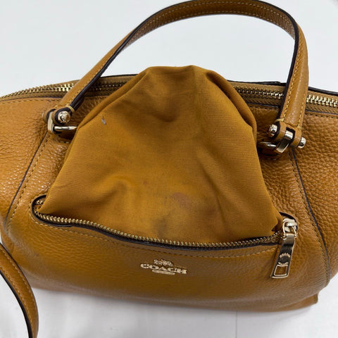 Coach Yellow Pebbled Leather Kelsey Satchel Crossbody Bag Silver Hardware