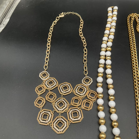 Vintage Style Costume Jewelry Lot 9 Necklaces Heart Cross Locket Bib Statement