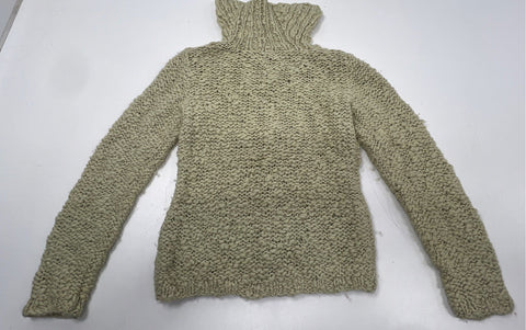 Theory Women's Ivory Chunky Hand Knit Wool Cable Turtleneck Sweater Sz S