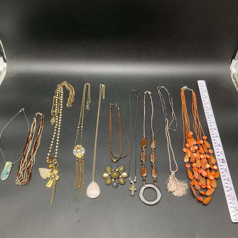 Vintage & Fashion Jewelry Lot of 10 Necklaces Boho Statement Shell Cross Beaded
