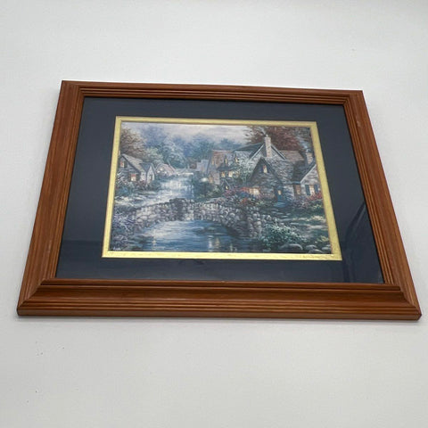 Set 3 Unsigned Cottage Landscape Prints 16x13 Kinkade Style Framed