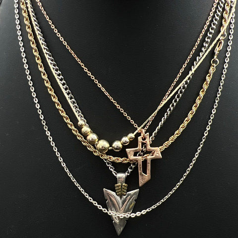 Vintage to Modern Mixed Costume Jewelry Necklace Lot 10pc Gold Silver Tone