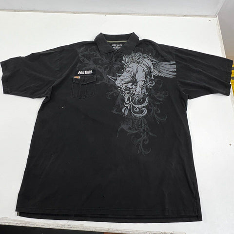 Y2K Ecko Unltd Men's Polo Shirt Black Graphic Rhino Raw & Uncut Size 5XB
